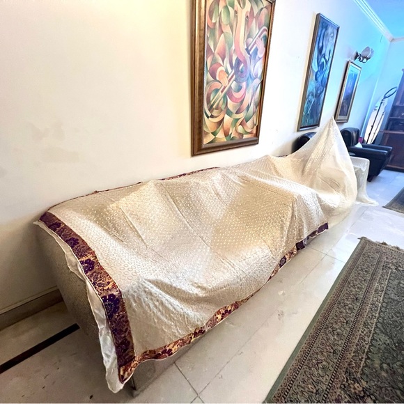 BrandNew!A pure silk Georgette hand embroidered sequins all over;Benarasi Border - Picture 15 of 17